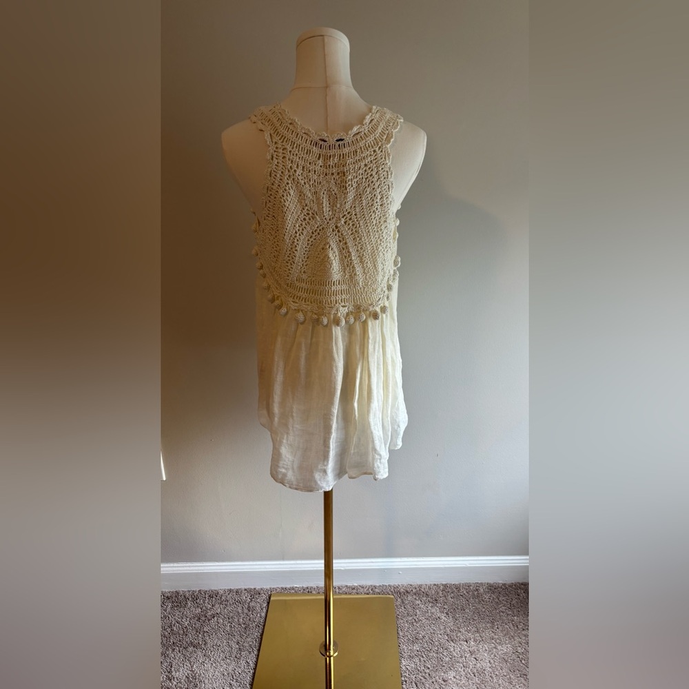 Calypso St Barth Off White Crochet Pom Pom Tank Top Sz Large - Picture 5 of 7